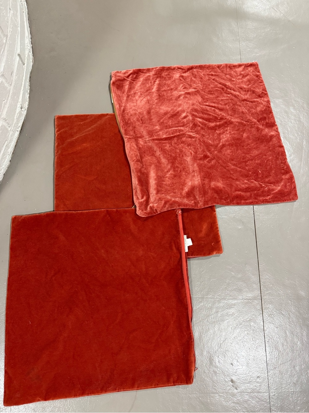 Three Burnt Orange Velvet Pillow Covers